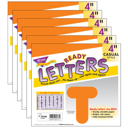 TREND ENTERPRISES Orange 4" Casual Uppercase Ready Letters®, PK6 T475